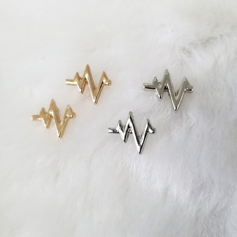 Silver Heartbeat Stud Earrings